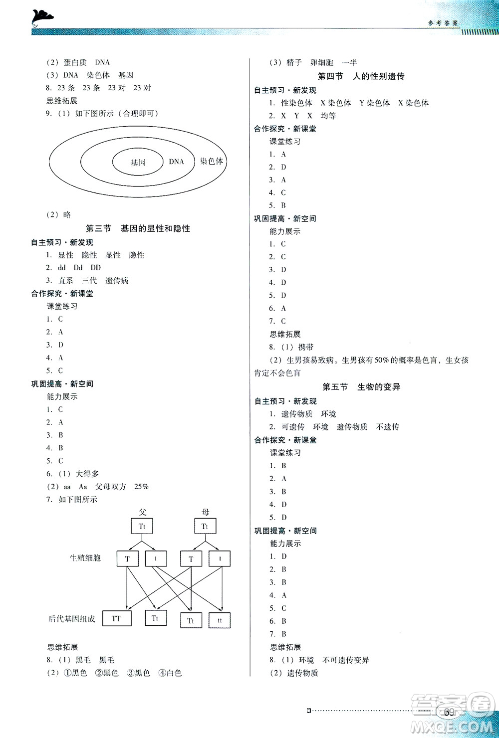 廣東教育出版社2021南方新課堂金牌學(xué)案生物學(xué)八年級下冊人教版答案