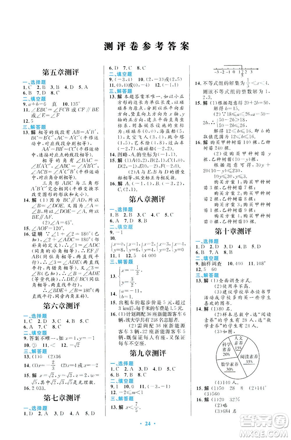 人民教育出版社2021初中同步測控優(yōu)化設(shè)計七年級數(shù)學(xué)下冊人教版福建專版答案