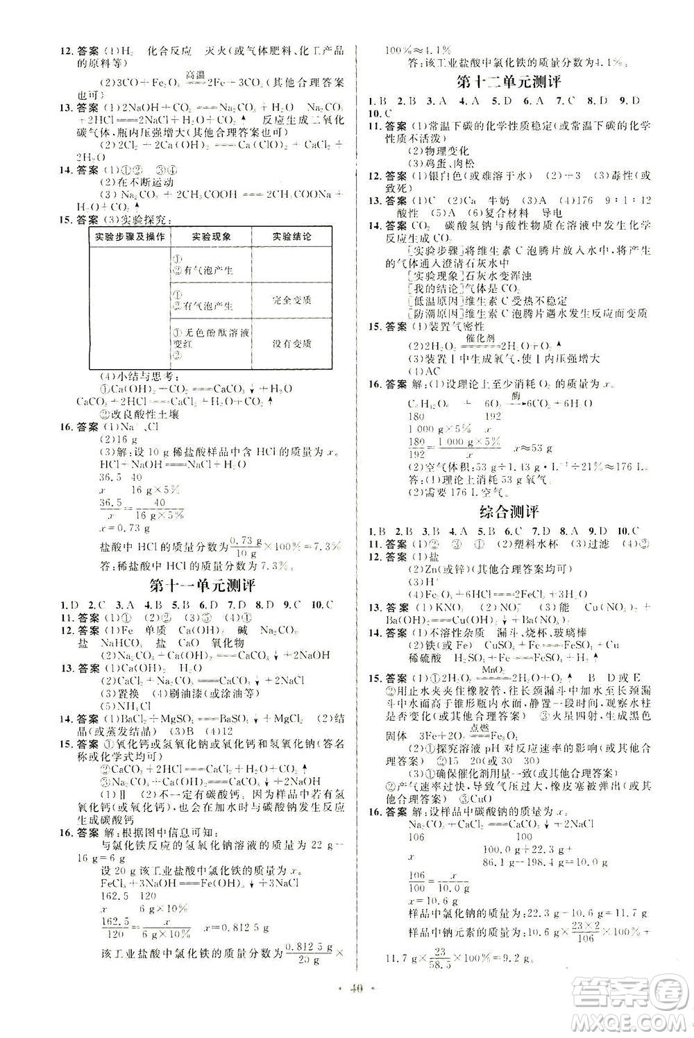 人民教育出版社2021初中同步測控優(yōu)化設(shè)計九年級化學全一冊人教版福建專版答案