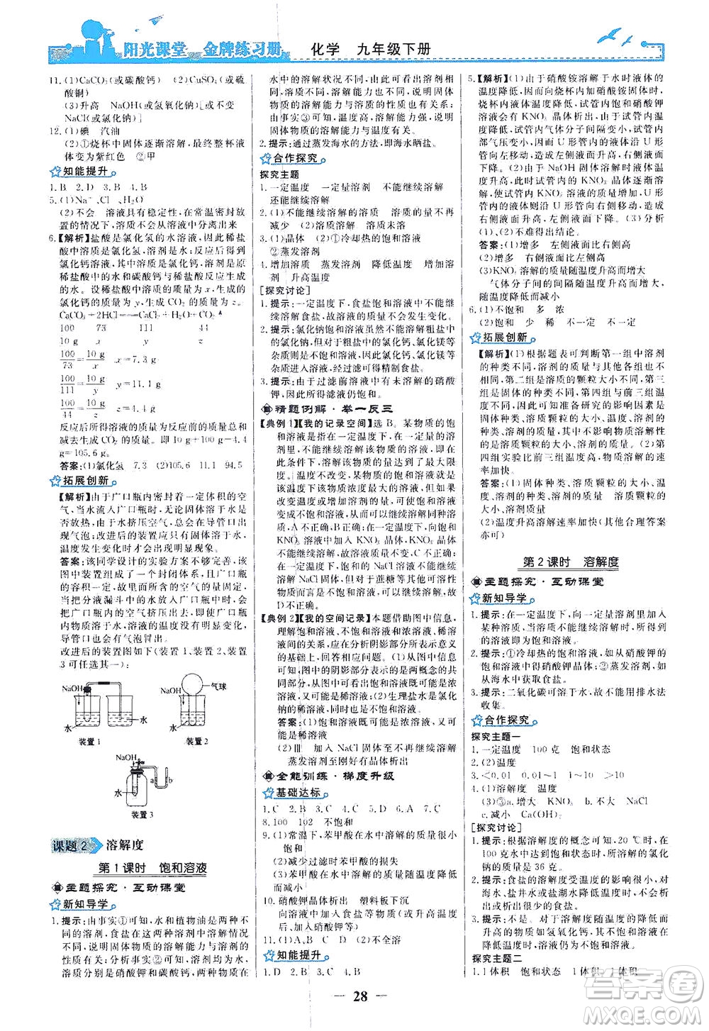 人民教育出版社2021陽(yáng)光課堂金牌練習(xí)冊(cè)化學(xué)九年級(jí)下冊(cè)人教版答案