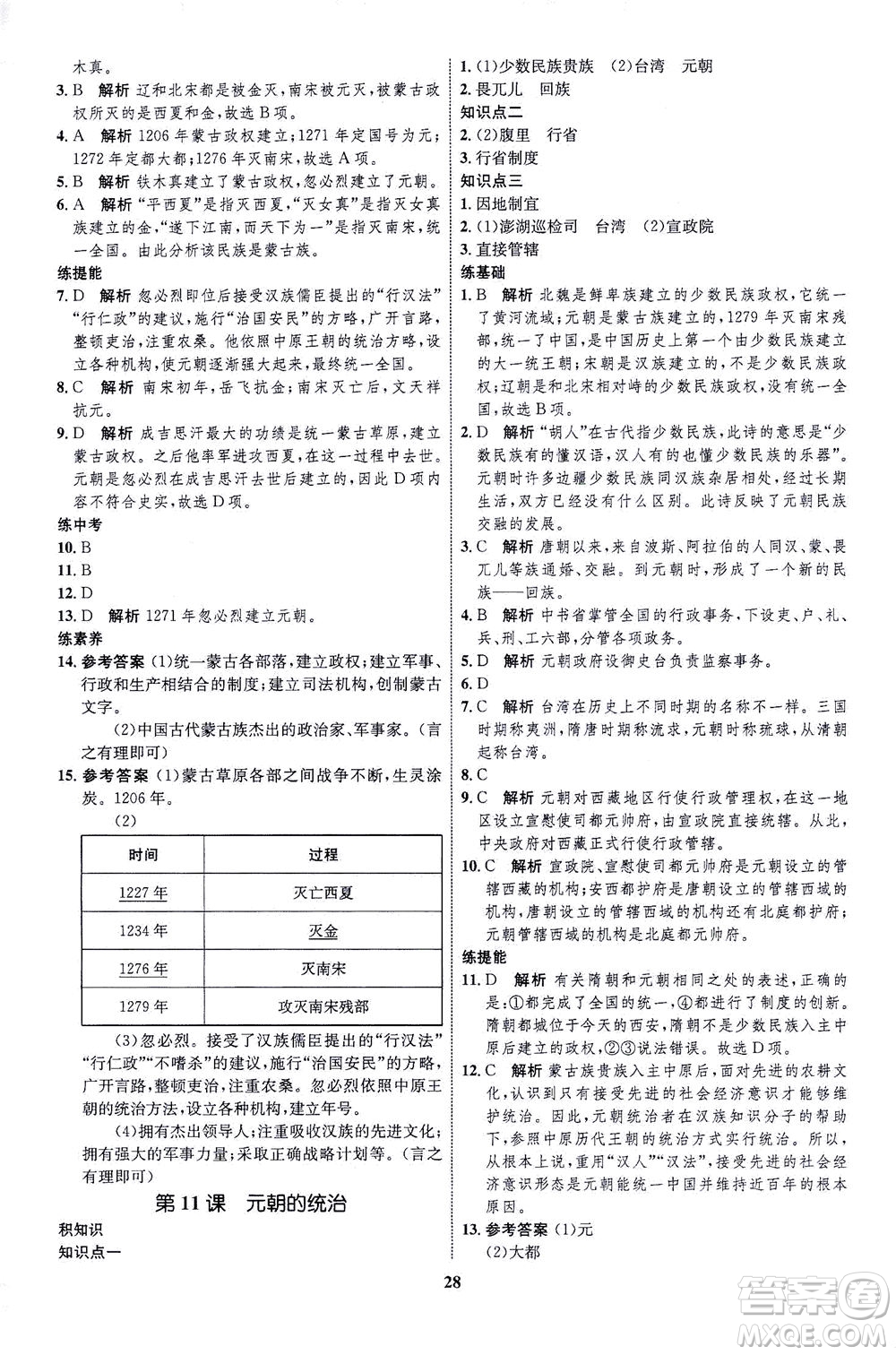 現(xiàn)代教育出版社2021初中同步學(xué)考優(yōu)化設(shè)計(jì)七年級(jí)歷史下冊(cè)RJ人教版答案