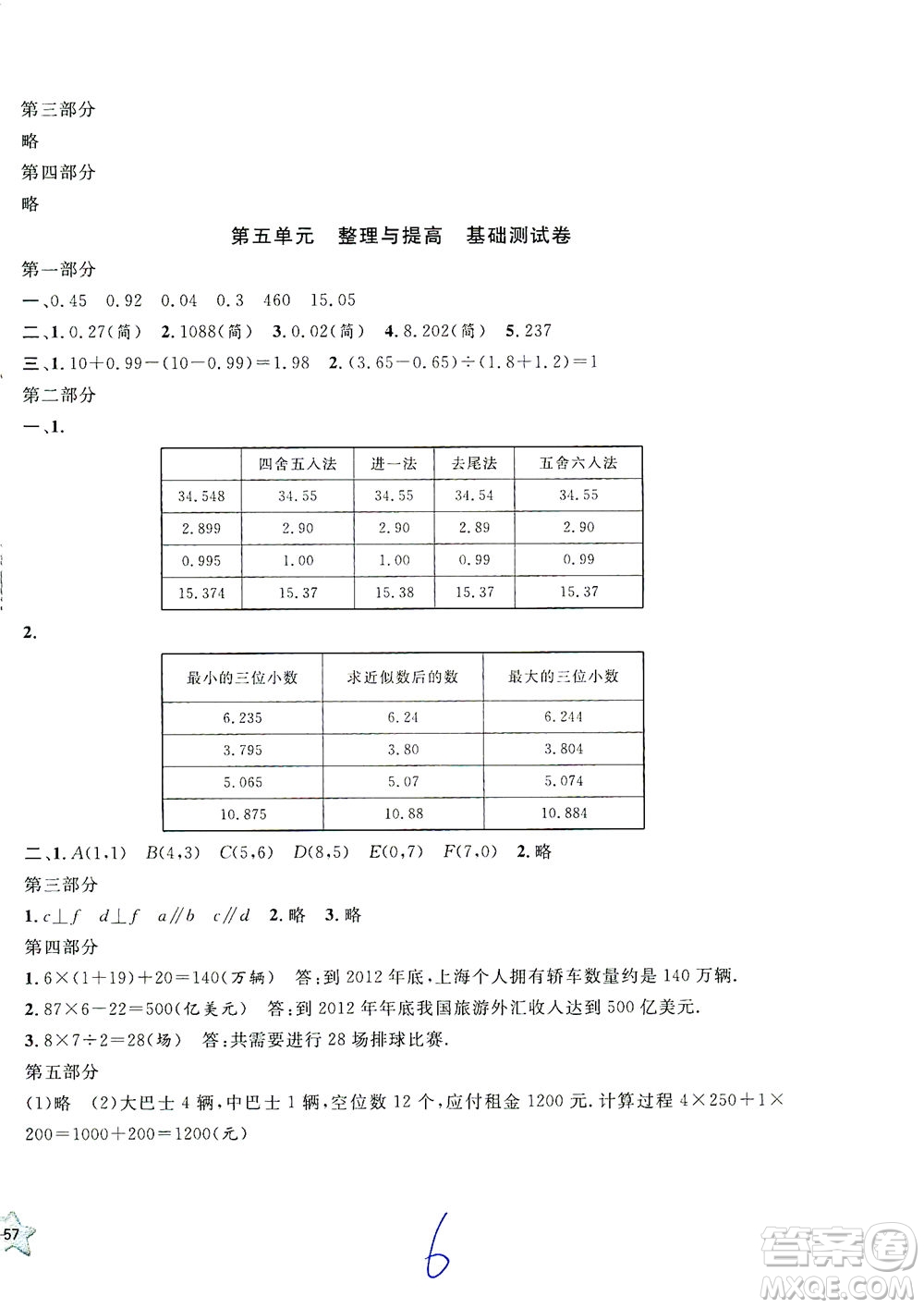 安徽人民出版社2021一卷搞定數(shù)學(xué)四年級(jí)下冊(cè)上海專用版答案