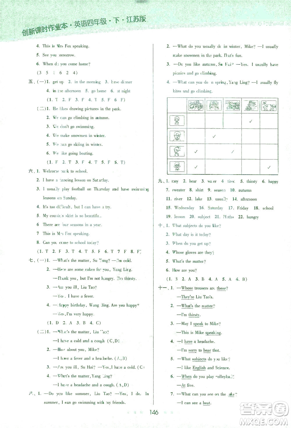 江蘇鳳凰美術(shù)出版社2021創(chuàng)新課時(shí)作業(yè)本英語(yǔ)四年級(jí)下冊(cè)江蘇版答案