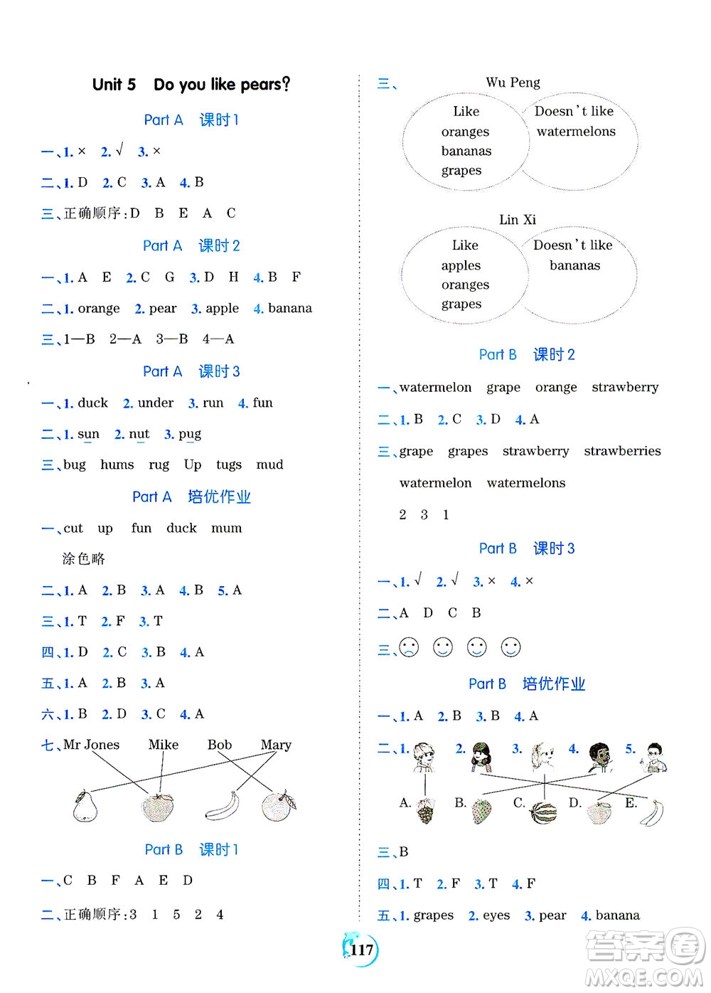 江西人民出版社2021春王朝霞德才兼?zhèn)渥鳂I(yè)創(chuàng)新設(shè)計英語三年級下冊PEP版人教版答案