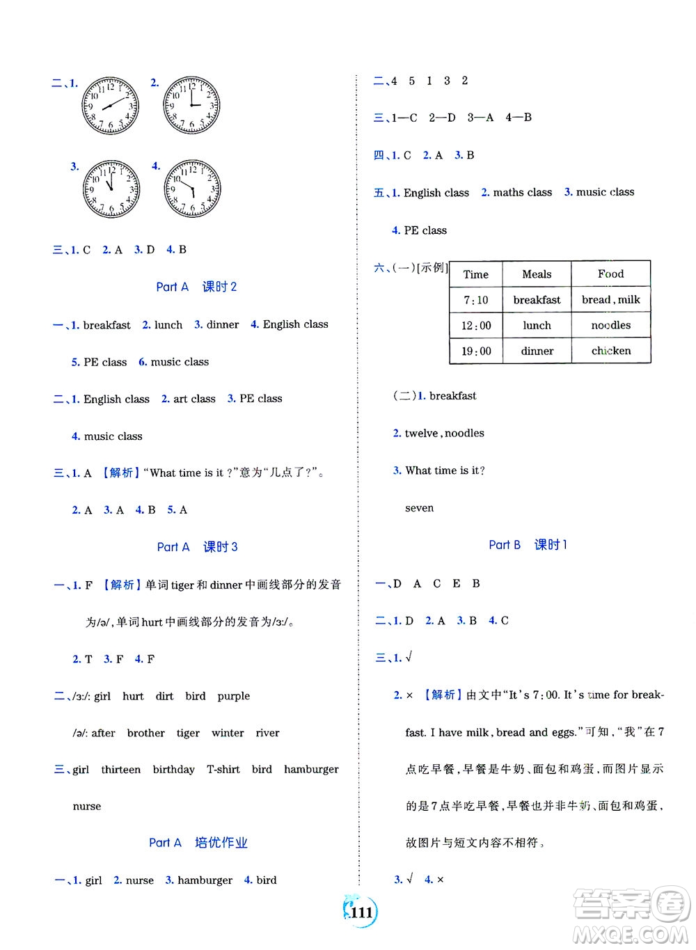 江西人民出版社2021春王朝霞德才兼?zhèn)渥鳂I(yè)創(chuàng)新設計英語四年級下冊PEP版人教版答案