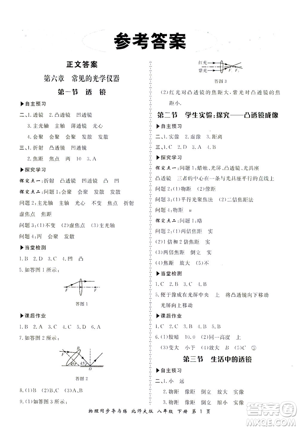 鄭州大學(xué)出版社2021新學(xué)案同步導(dǎo)與練八年級物理下冊北師大版答案