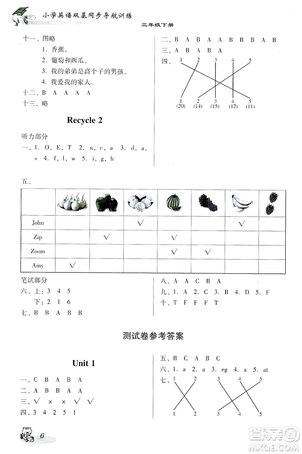 廣東經(jīng)濟(jì)出版社2021雙基同步導(dǎo)航訓(xùn)練三年級(jí)英語(yǔ)下冊(cè)人教PEP版答案