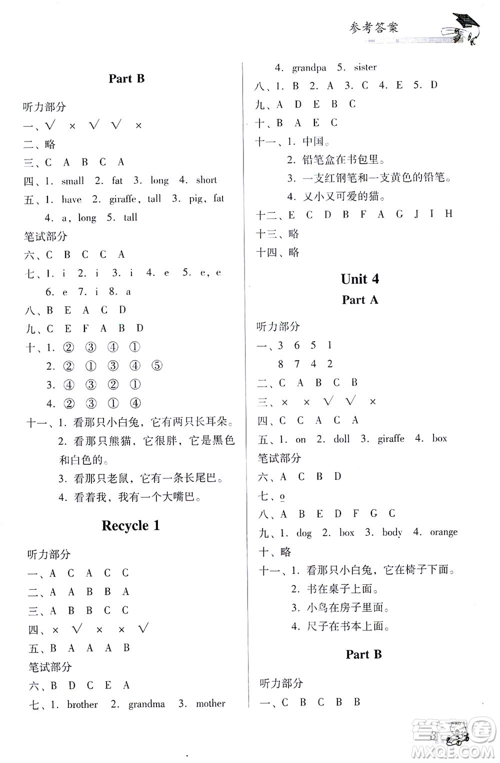 廣東經(jīng)濟(jì)出版社2021雙基同步導(dǎo)航訓(xùn)練三年級(jí)英語(yǔ)下冊(cè)人教PEP版答案