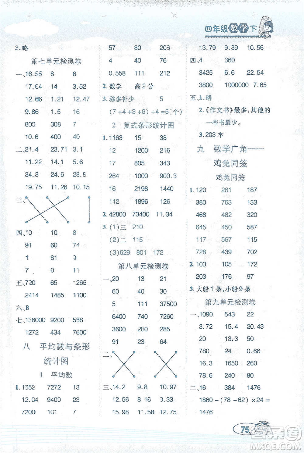 西安出版社2021幫你學口算題卡四年級下冊數學人教版參考答案