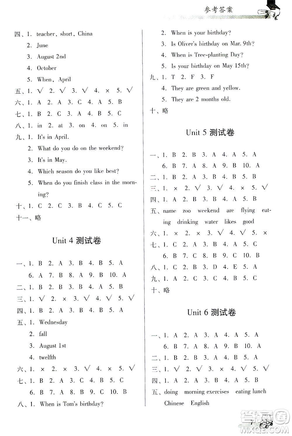 廣東經(jīng)濟(jì)出版社2021雙基同步導(dǎo)航訓(xùn)練五年級(jí)英語下冊(cè)人教PEP版答案