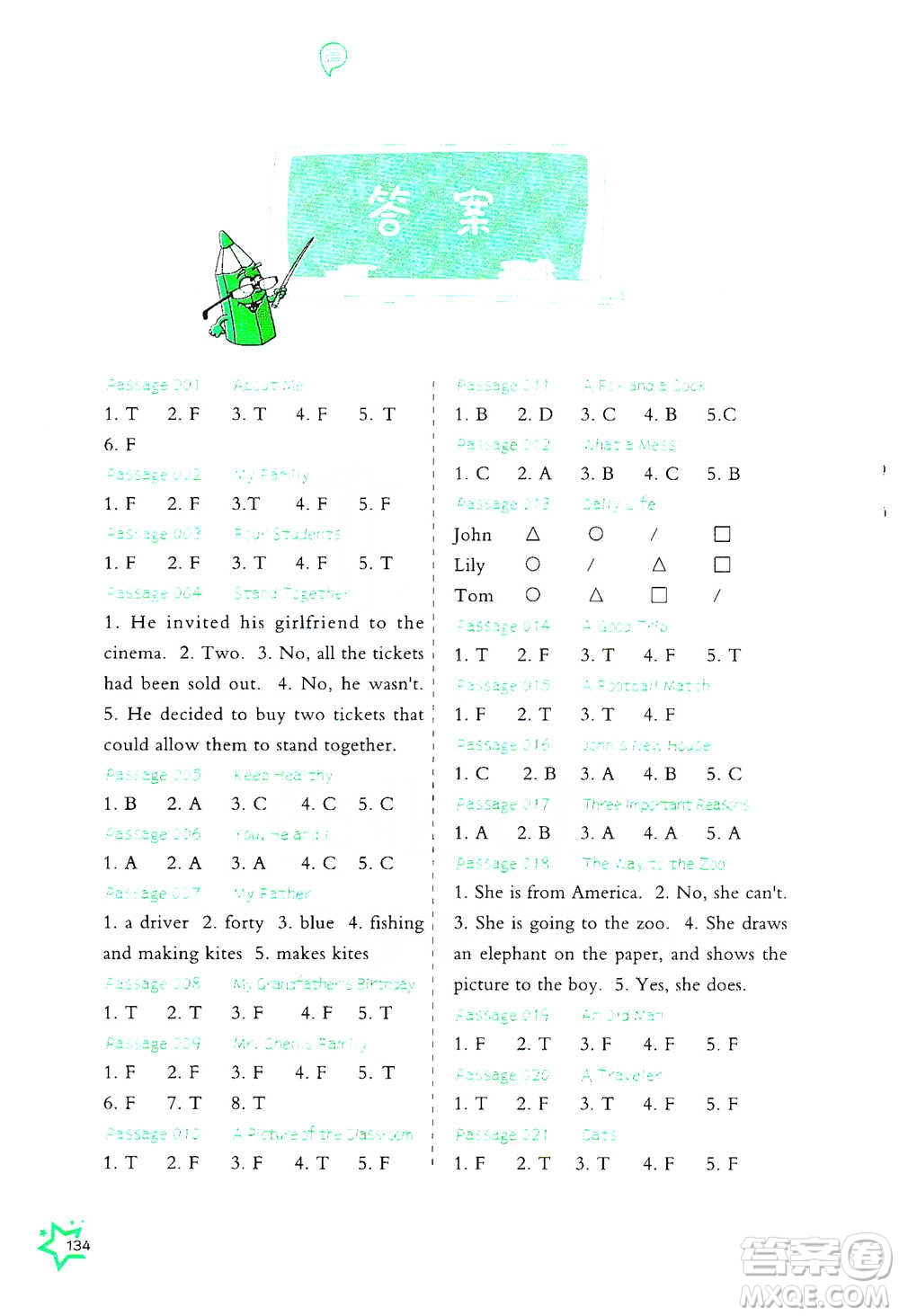 華中科技大學(xué)出版社2021小學(xué)英語(yǔ)閱讀理解100+8篇五年級(jí)通用版參考答案