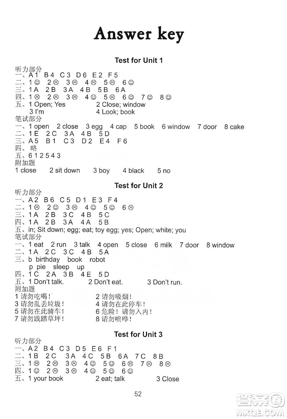 譯林出版社2021小學(xué)英語課課練檢測卷三年級下冊參考答案