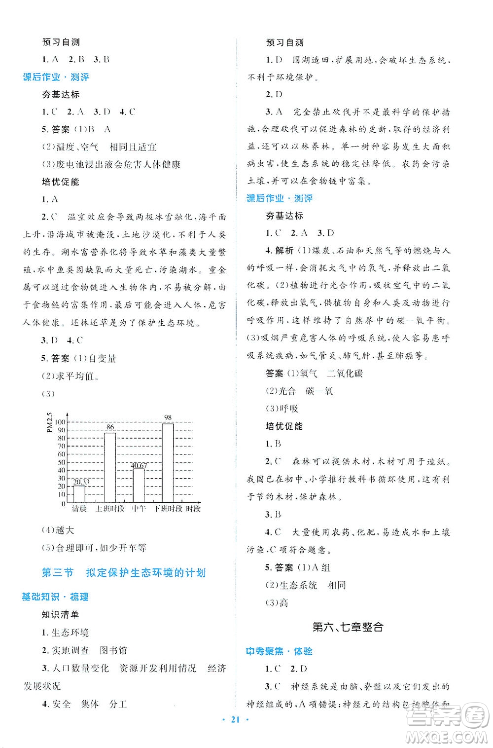 人民教育出版社2021同步解析與測評(píng)七年級(jí)生物下冊(cè)人教版答案