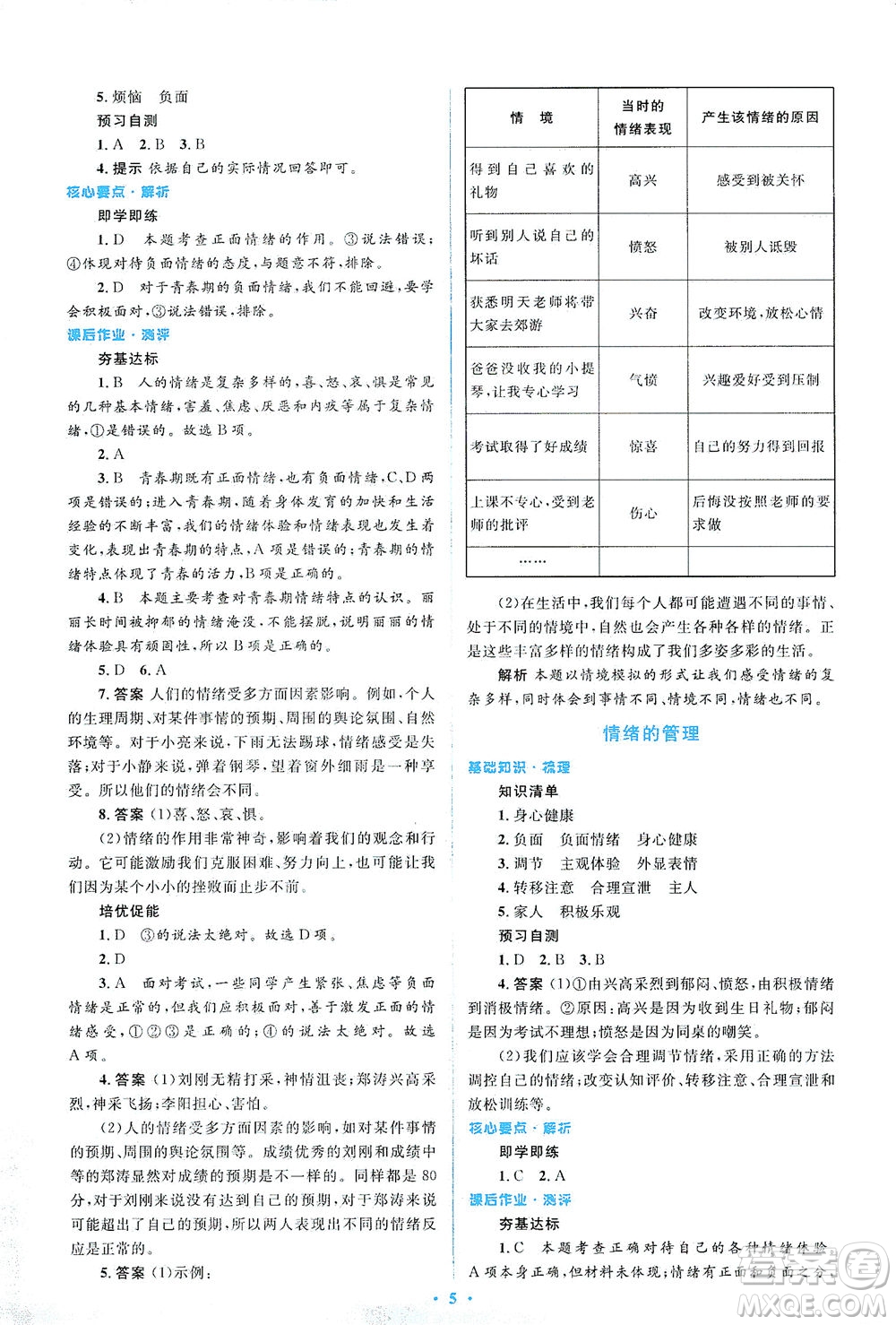 人民教育出版社2021同步解析與測(cè)評(píng)七年級(jí)道德與法治下冊(cè)人教版答案