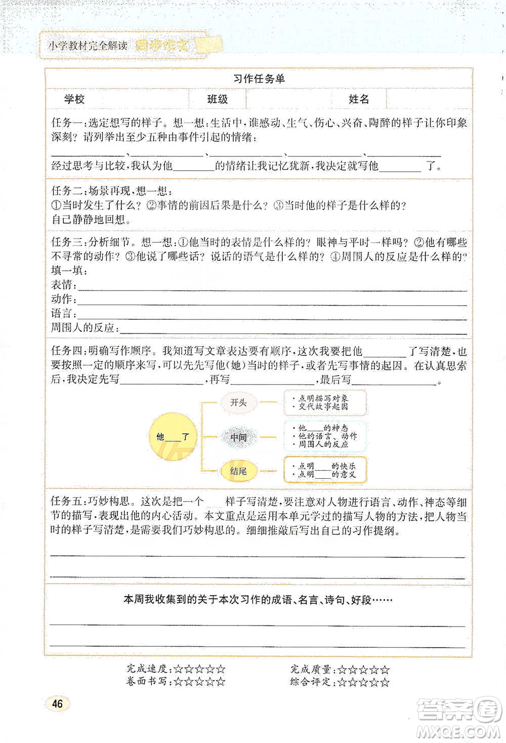 吉林人民出版社2021小學(xué)教材完全解讀同步作文五年級(jí)下冊(cè)語(yǔ)文參考答案