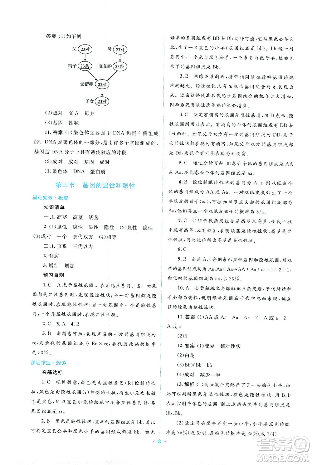 人民教育出版社2021同步解析與測評八年級生物下冊人教版答案