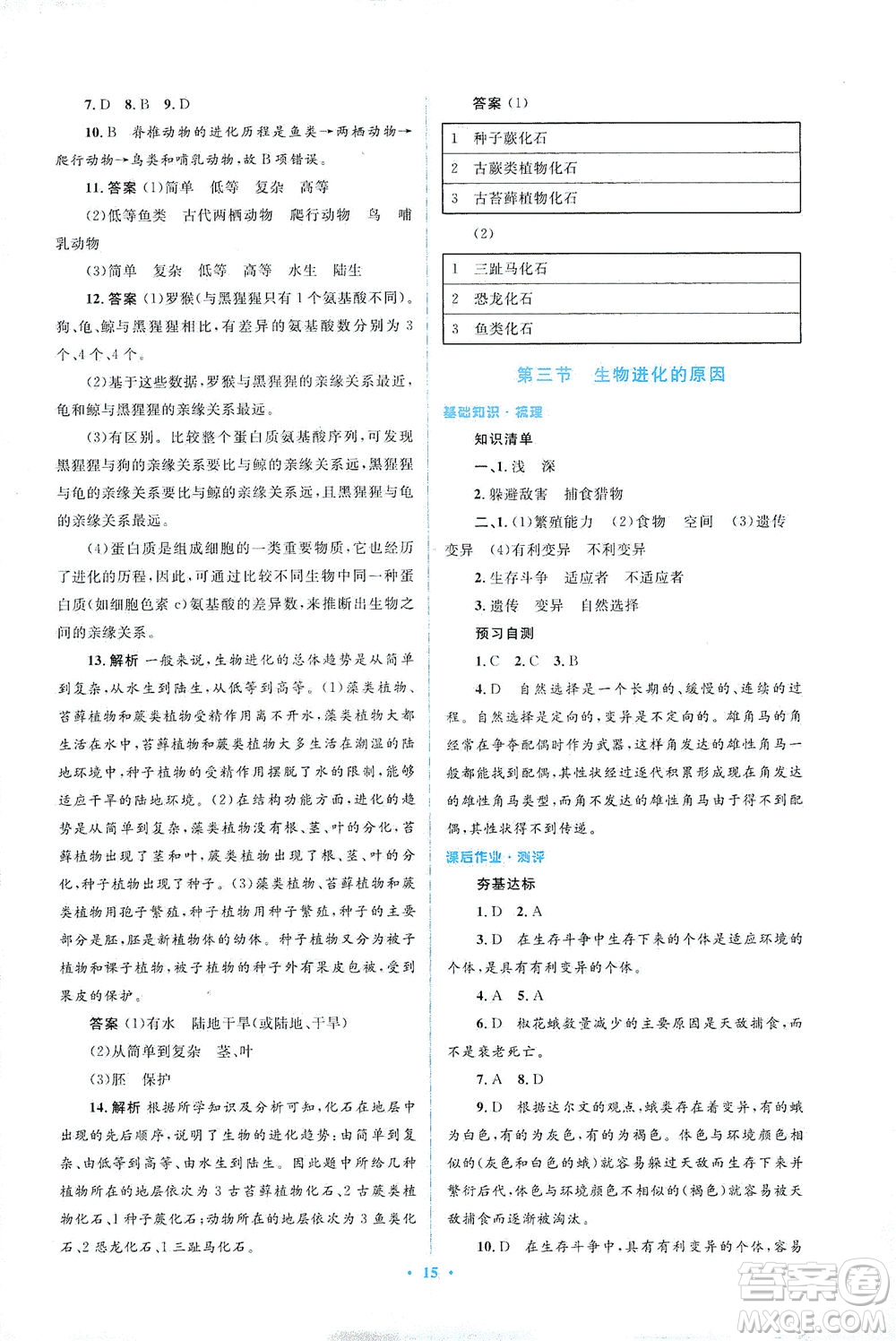 人民教育出版社2021同步解析與測評八年級生物下冊人教版答案