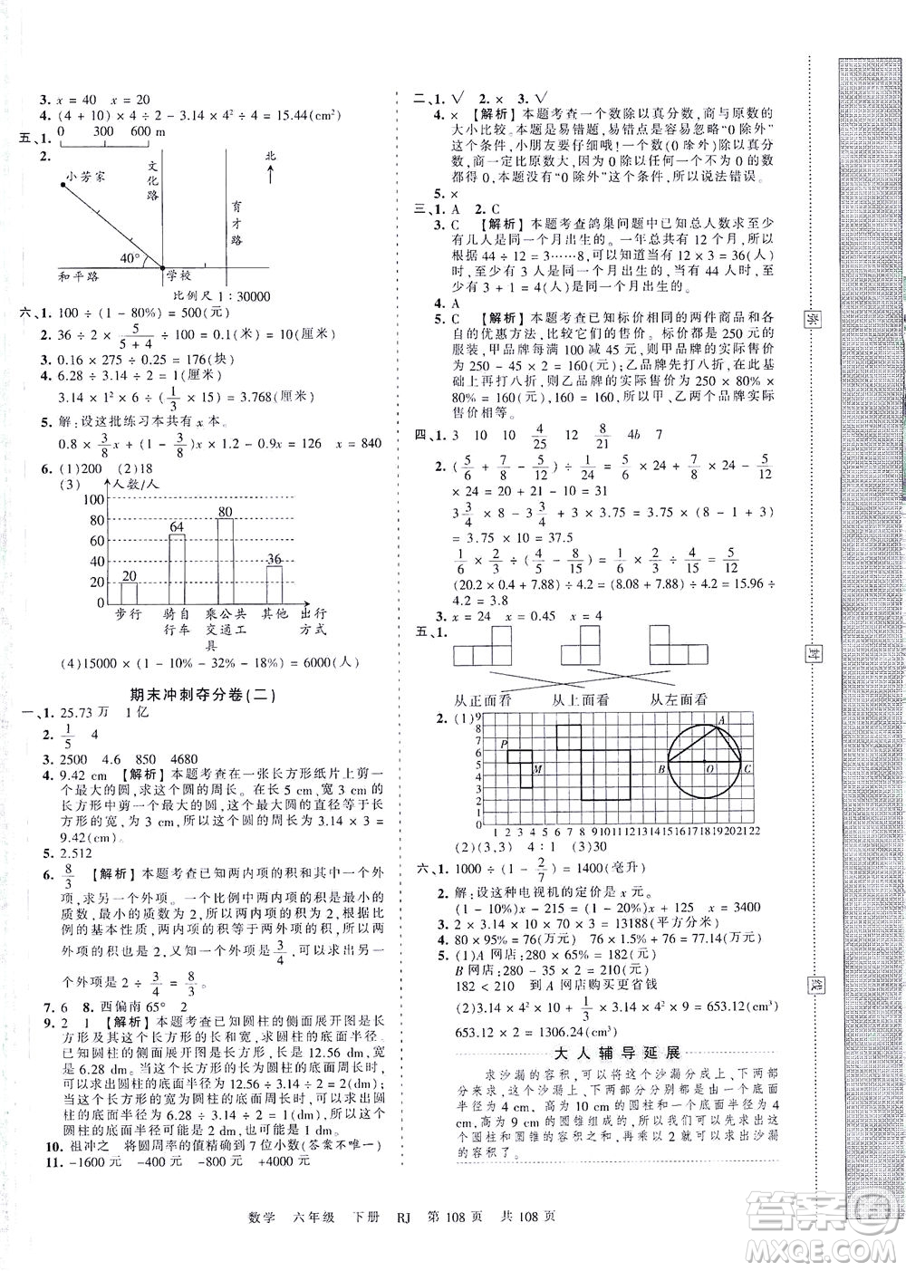 江西人民出版社2021春王朝霞考點(diǎn)梳理時(shí)習(xí)卷數(shù)學(xué)六年級(jí)下冊(cè)RJ人教版答案