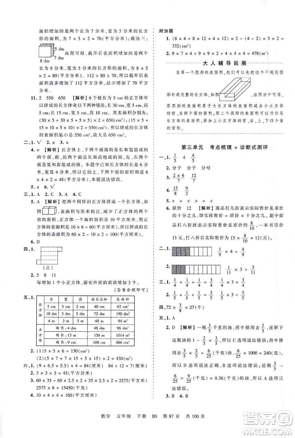 江西人民出版社2021春王朝霞考點(diǎn)梳理時(shí)習(xí)卷數(shù)學(xué)五年級(jí)下冊(cè)BS北師版答案