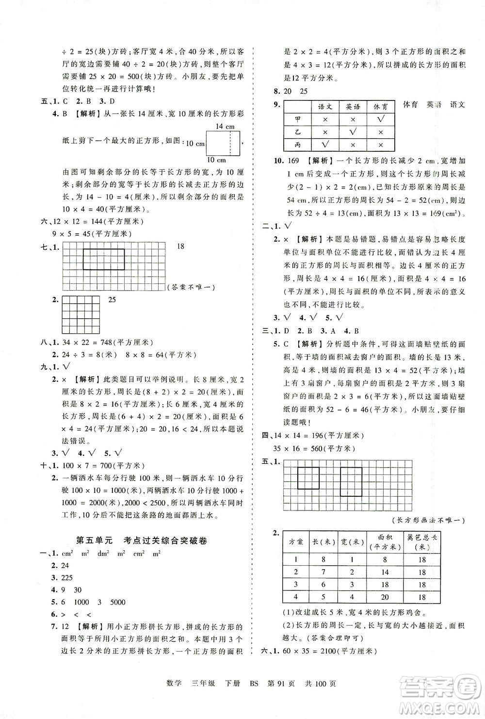 江西人民出版社2021春王朝霞考點(diǎn)梳理時(shí)習(xí)卷數(shù)學(xué)三年級(jí)下冊(cè)BS北師版答案