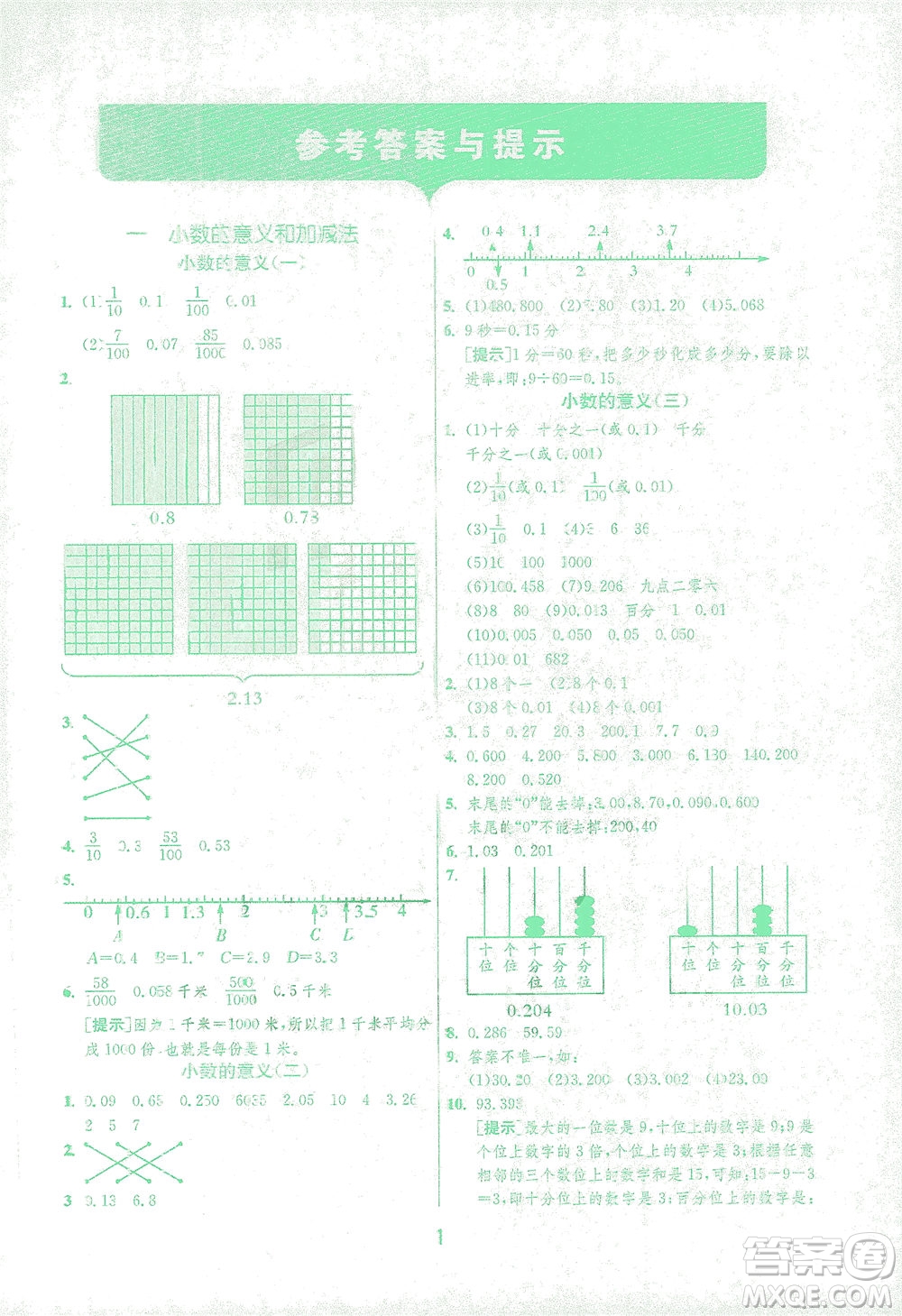 江蘇人民出版社2021實驗班提優(yōu)訓(xùn)練四年級數(shù)學(xué)下冊BSD北師大版答案