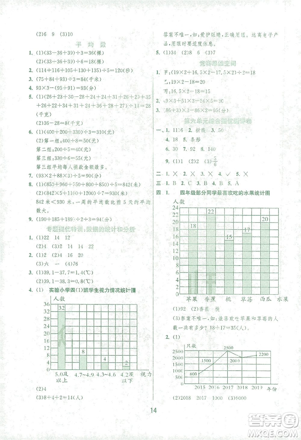 江蘇人民出版社2021實驗班提優(yōu)訓(xùn)練四年級數(shù)學(xué)下冊BSD北師大版答案