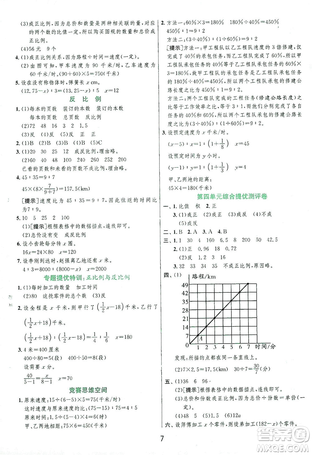 江蘇人民出版社2021實驗班提優(yōu)訓練六年級數(shù)學下冊BSD北師大版答案