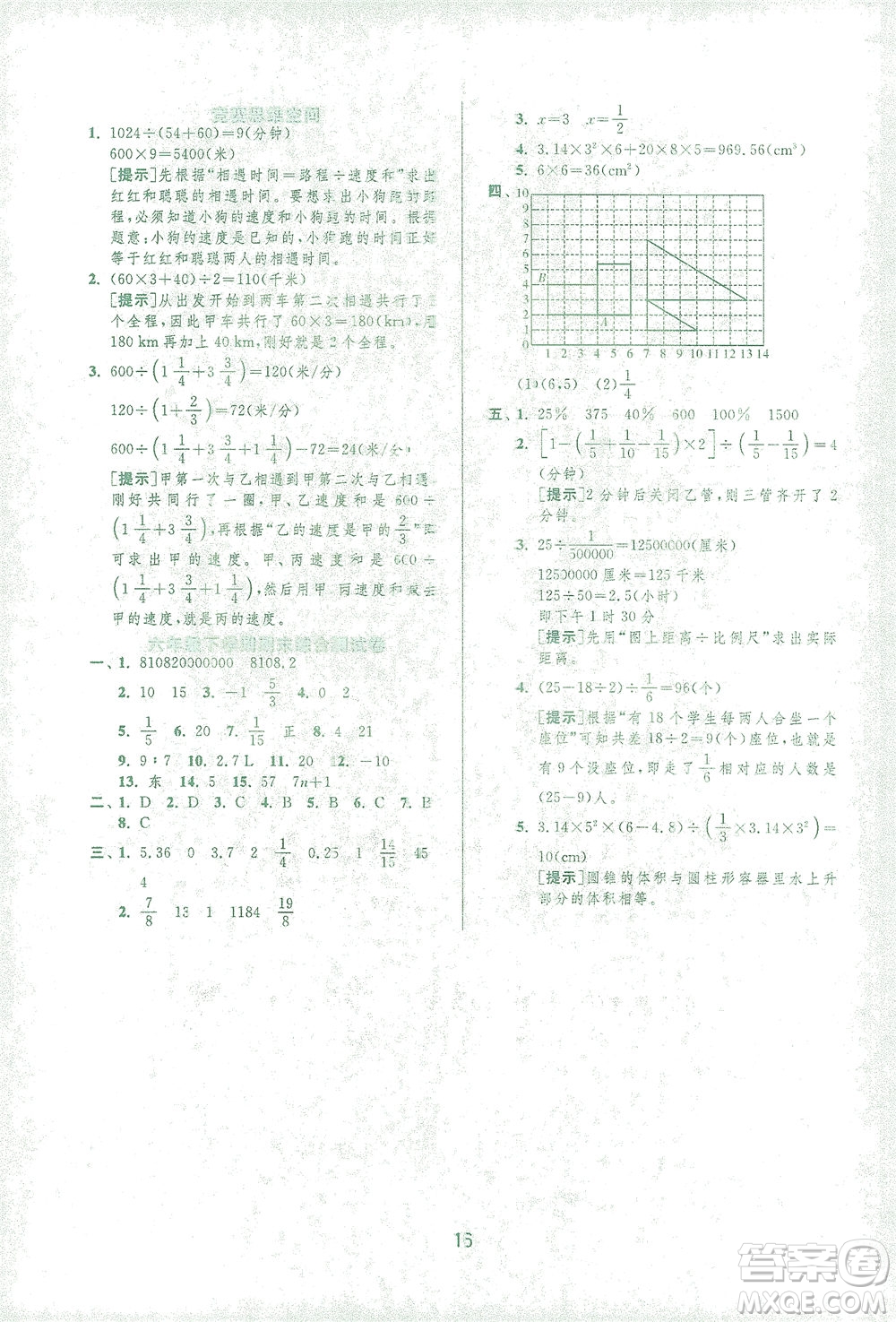 江蘇人民出版社2021實(shí)驗(yàn)班提優(yōu)訓(xùn)練六年級(jí)數(shù)學(xué)下冊(cè)RMJY人教版答案