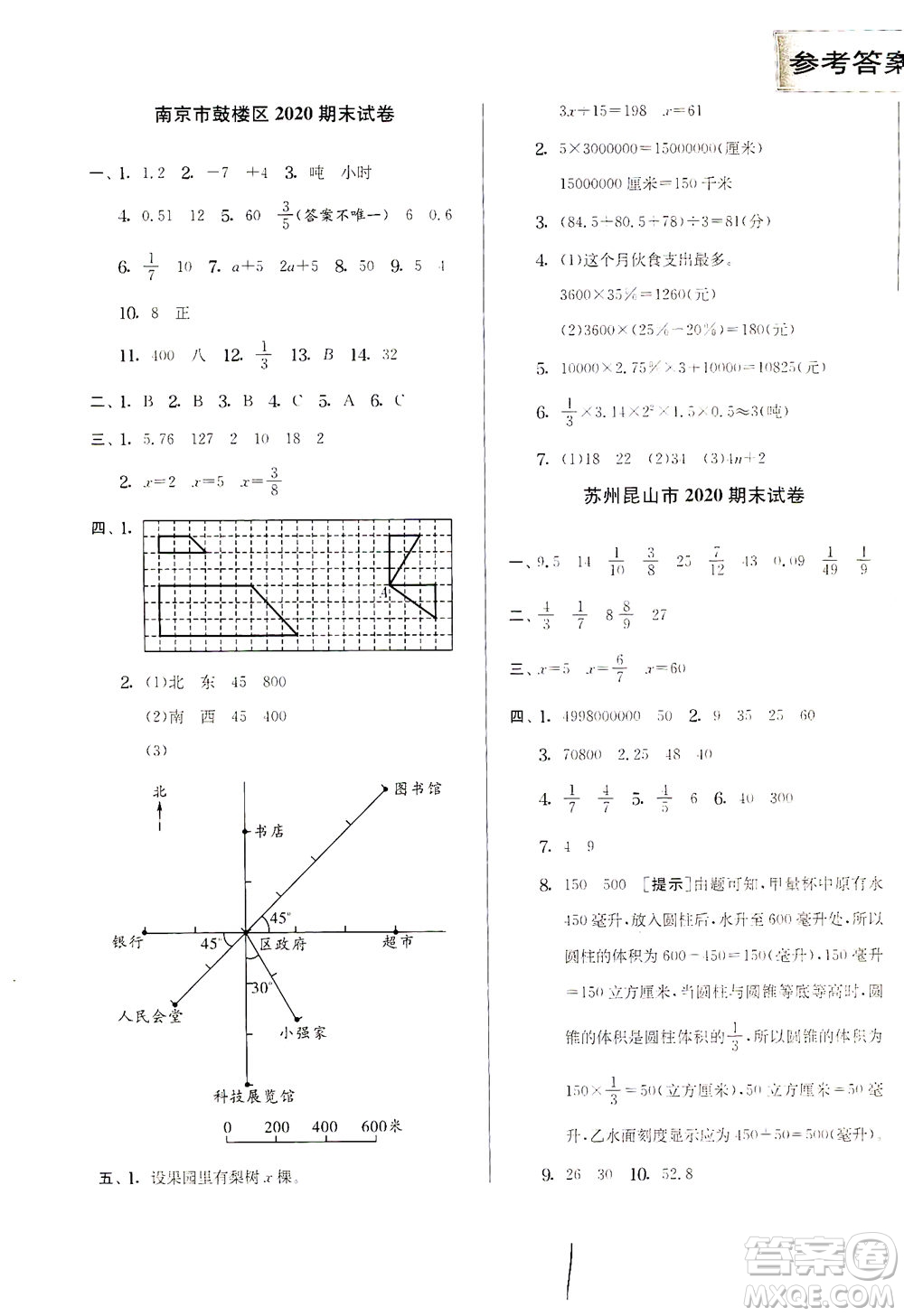 江蘇人民出版社2021實驗班提優(yōu)訓(xùn)練六年級數(shù)學(xué)下冊JSJY蘇教版答案