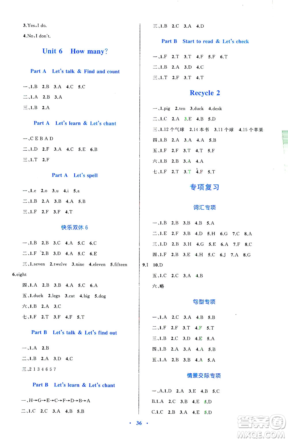 內(nèi)蒙古教育出版社2021學(xué)習(xí)目標(biāo)與檢測(cè)三年級(jí)英語(yǔ)下冊(cè)人教版答案