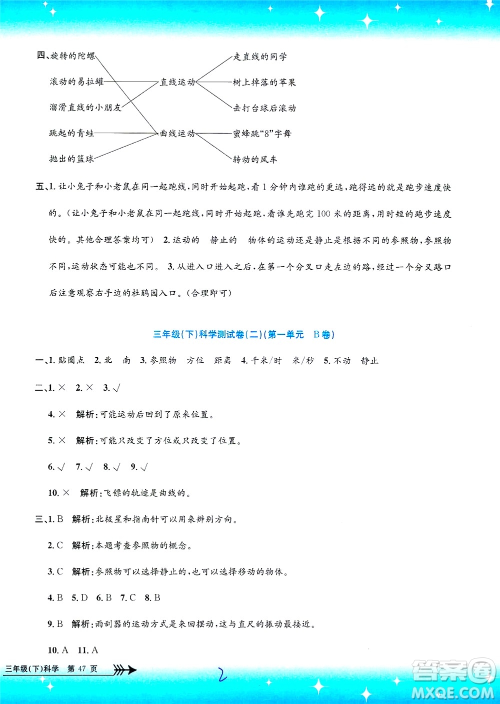 浙江工商大學(xué)出版社2021孟建平系列叢書小學(xué)單元測(cè)試科學(xué)三年級(jí)下J教科版答案