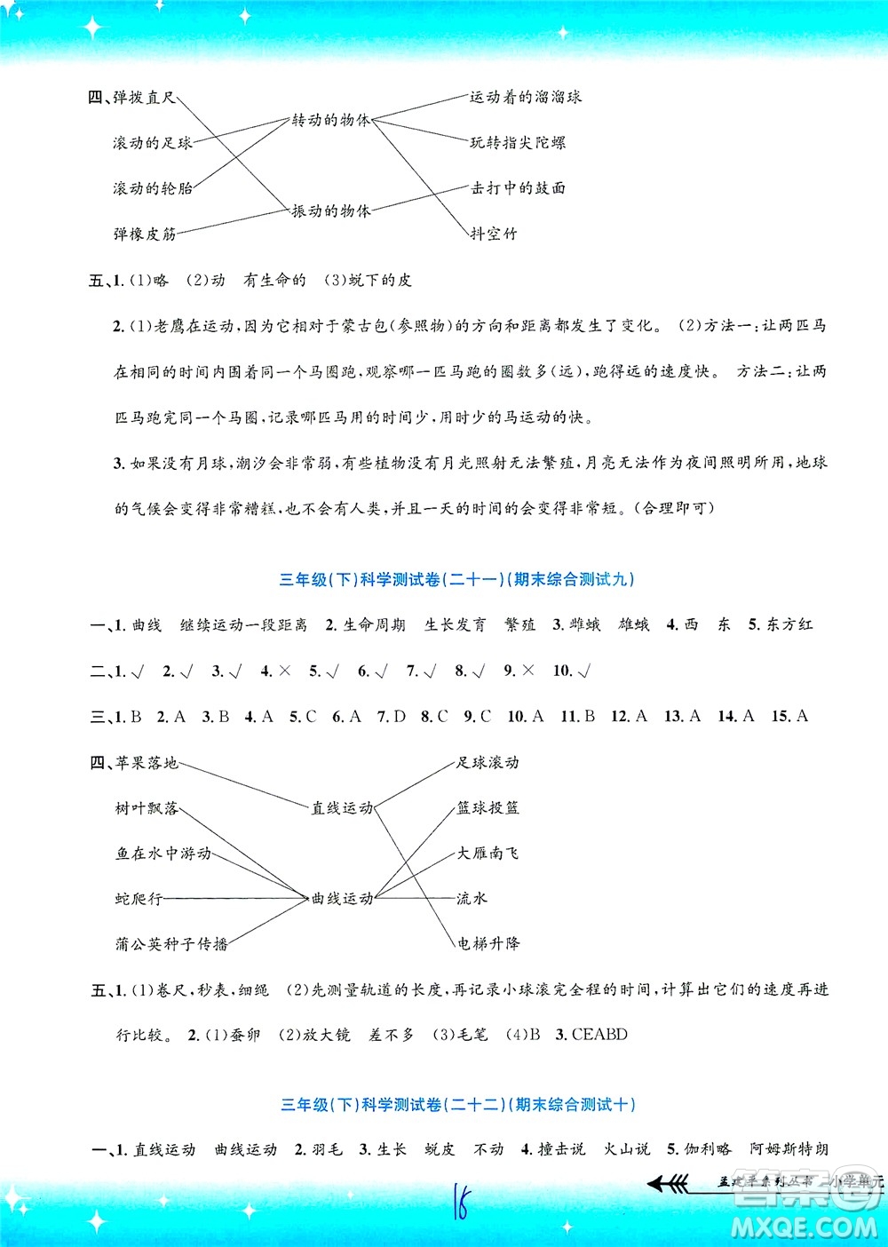 浙江工商大學(xué)出版社2021孟建平系列叢書小學(xué)單元測(cè)試科學(xué)三年級(jí)下J教科版答案