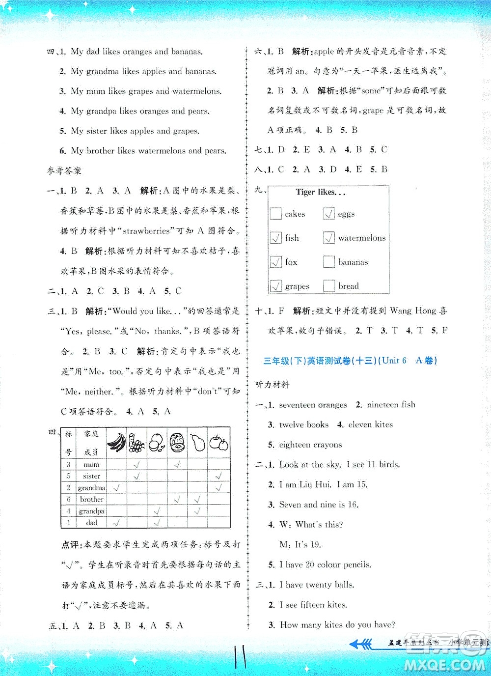 浙江工商大學(xué)出版社2021孟建平系列叢書小學(xué)單元測試英語三年級下R人教版答案