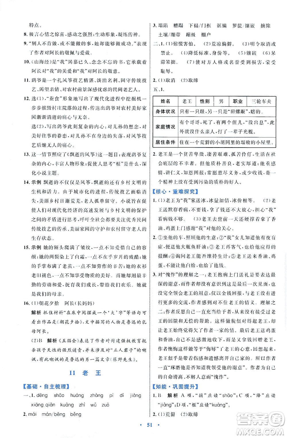 內(nèi)蒙古教育出版社2021學(xué)習(xí)目標與檢測七年級語文下冊人教版答案