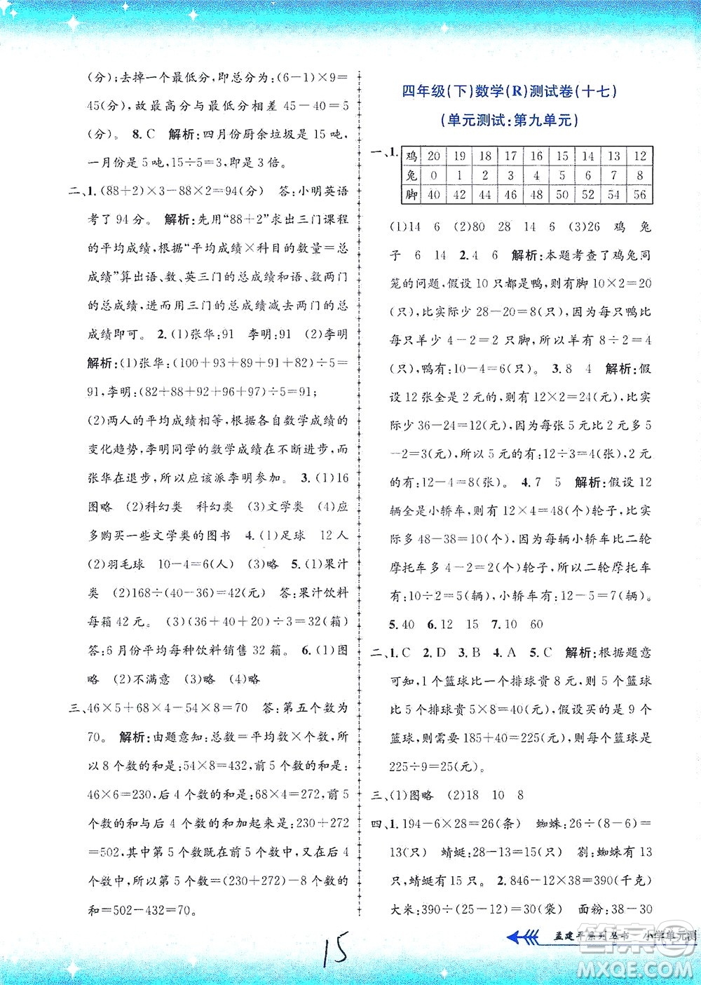 浙江工商大學(xué)出版社2021孟建平系列叢書小學(xué)單元測試數(shù)學(xué)四年級(jí)下R人教版答案