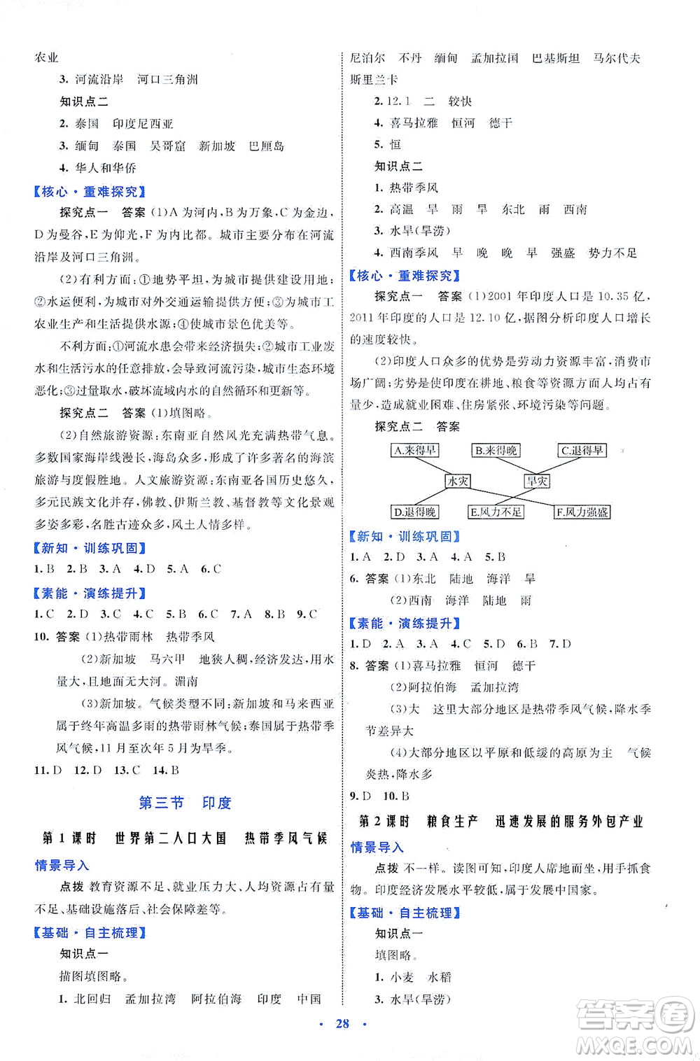 內(nèi)蒙古教育出版社2021學(xué)習(xí)目標(biāo)與檢測七年級地理下冊人教版答案