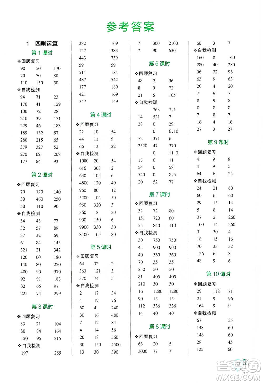 遼寧教育出版社2021小學(xué)學(xué)霸口算四年級(jí)下冊(cè)數(shù)學(xué)人教版參考答案