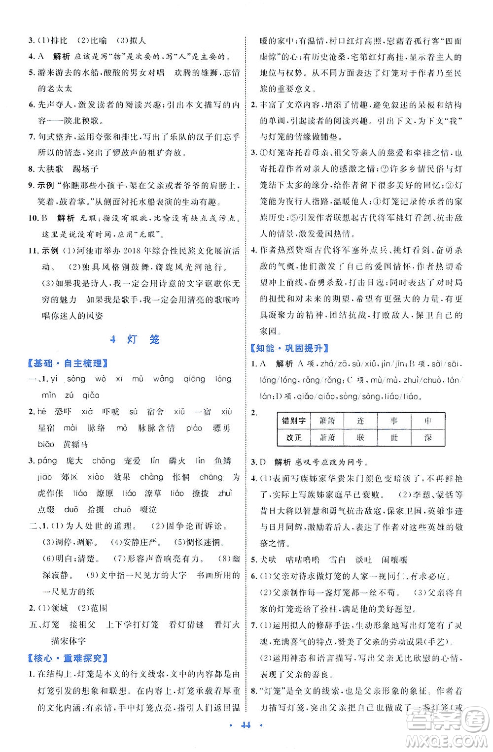 內(nèi)蒙古教育出版社2021學(xué)習(xí)目標(biāo)與檢測(cè)八年級(jí)語(yǔ)文下冊(cè)人教版答案