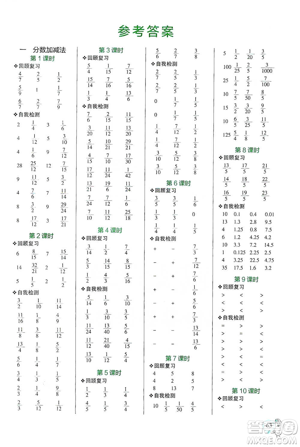 遼寧教育出版社2021小學學霸口算五年級下冊數學北師版參考答案