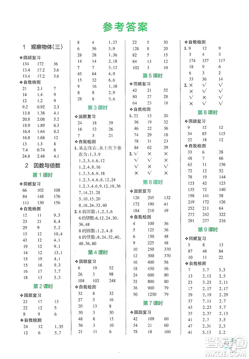 遼寧教育出版社2021小學(xué)學(xué)霸口算五年級(jí)下冊(cè)數(shù)學(xué)人教版參考答案