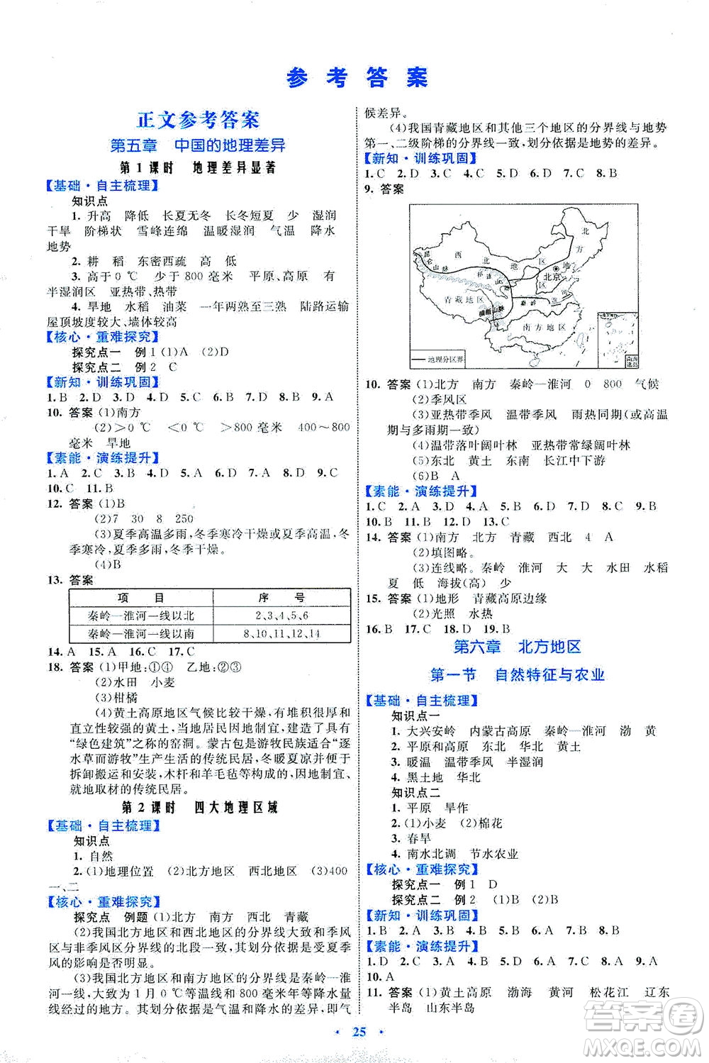 內(nèi)蒙古教育出版社2021學(xué)習(xí)目標與檢測八年級地理下冊人教版答案