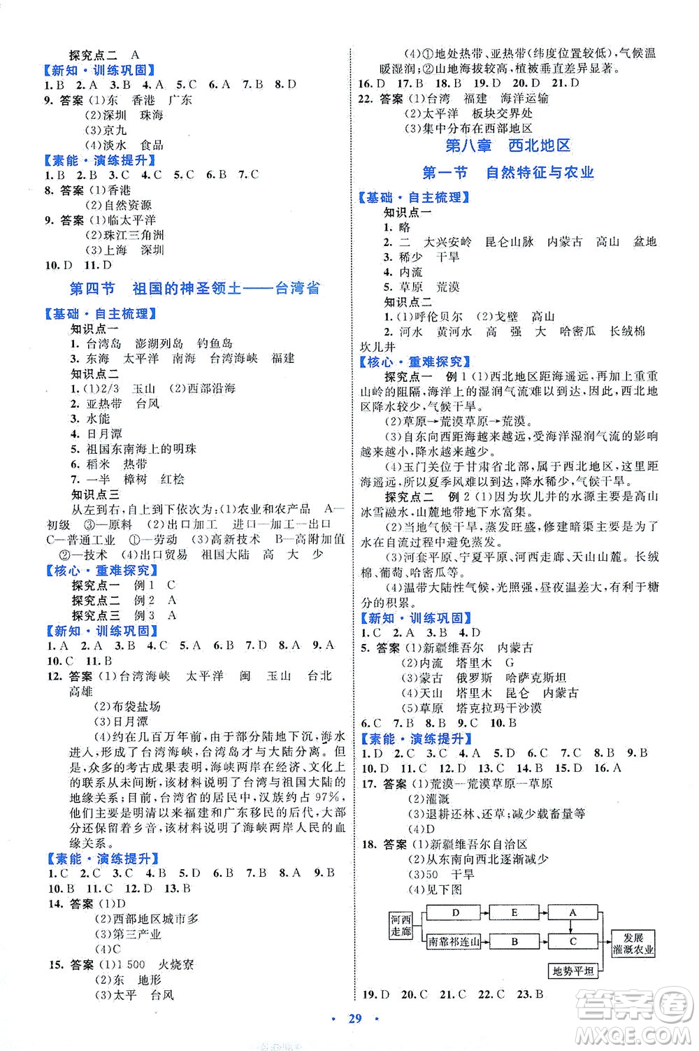 內(nèi)蒙古教育出版社2021學(xué)習(xí)目標與檢測八年級地理下冊人教版答案