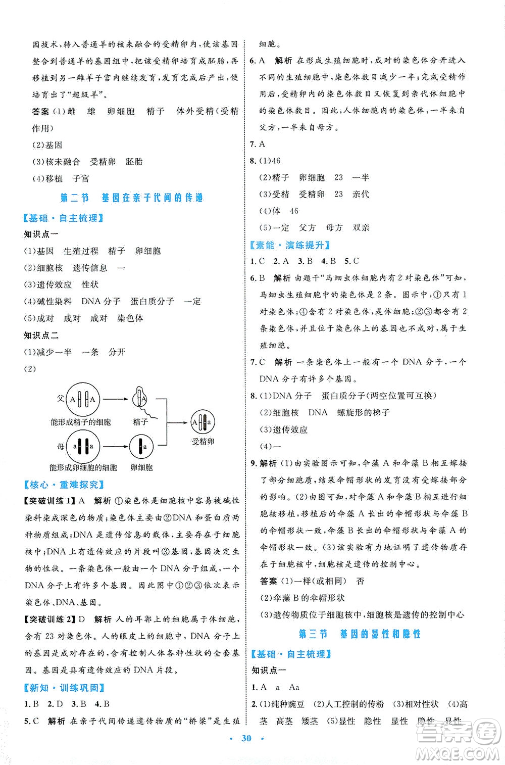 內(nèi)蒙古教育出版社2021學(xué)習(xí)目標(biāo)與檢測八年級(jí)生物下冊人教版答案