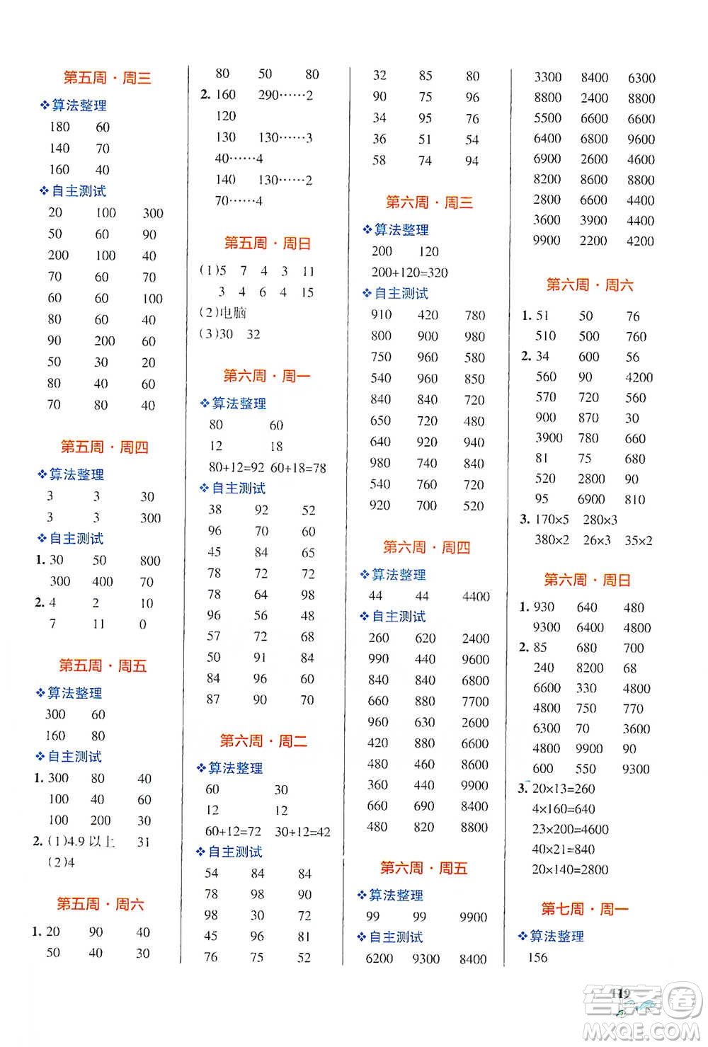 遼寧教育出版社2021小學(xué)學(xué)霸天天計(jì)算三年級下冊數(shù)學(xué)人教版參考答案