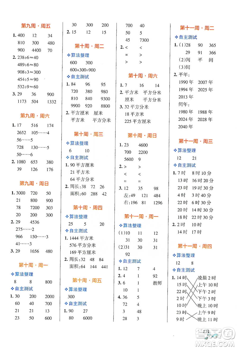 遼寧教育出版社2021小學(xué)學(xué)霸天天計(jì)算三年級下冊數(shù)學(xué)人教版參考答案