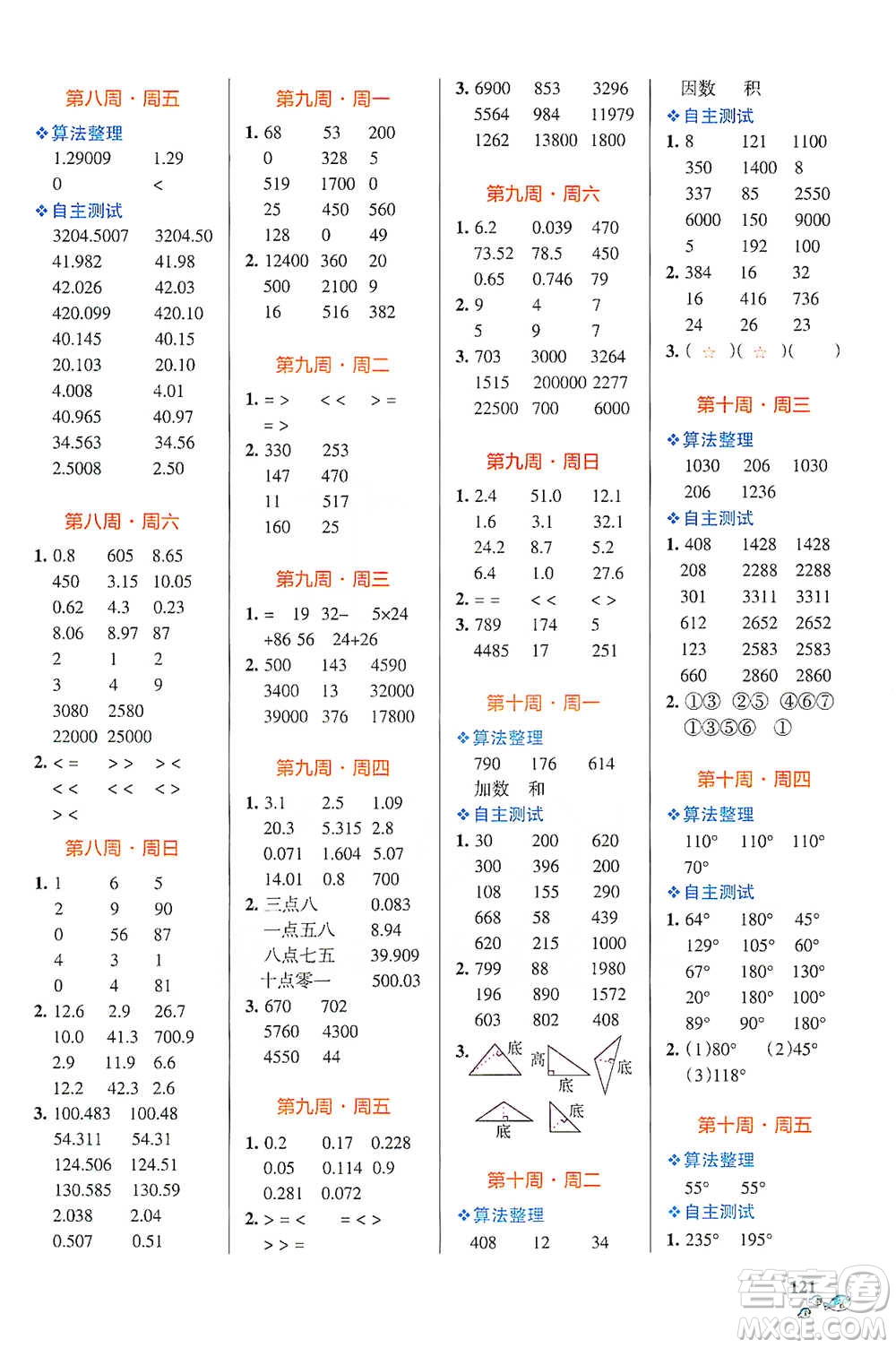 遼寧教育出版社2021小學(xué)學(xué)霸天天計(jì)算四年級(jí)下冊(cè)數(shù)學(xué)人教版參考答案