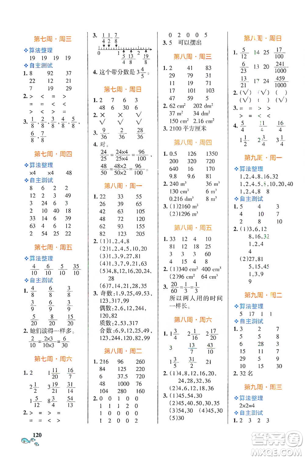 遼寧教育出版社2021小學(xué)學(xué)霸天天計算五年級下冊數(shù)學(xué)人教版參考答案