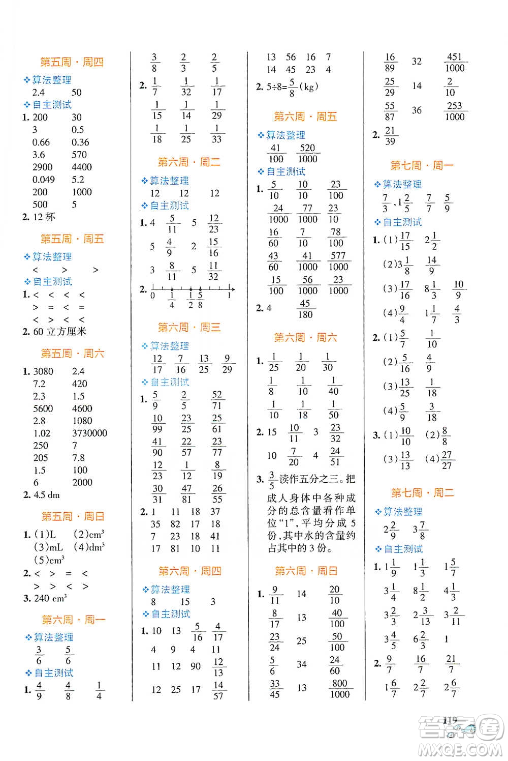 遼寧教育出版社2021小學(xué)學(xué)霸天天計算五年級下冊數(shù)學(xué)人教版參考答案