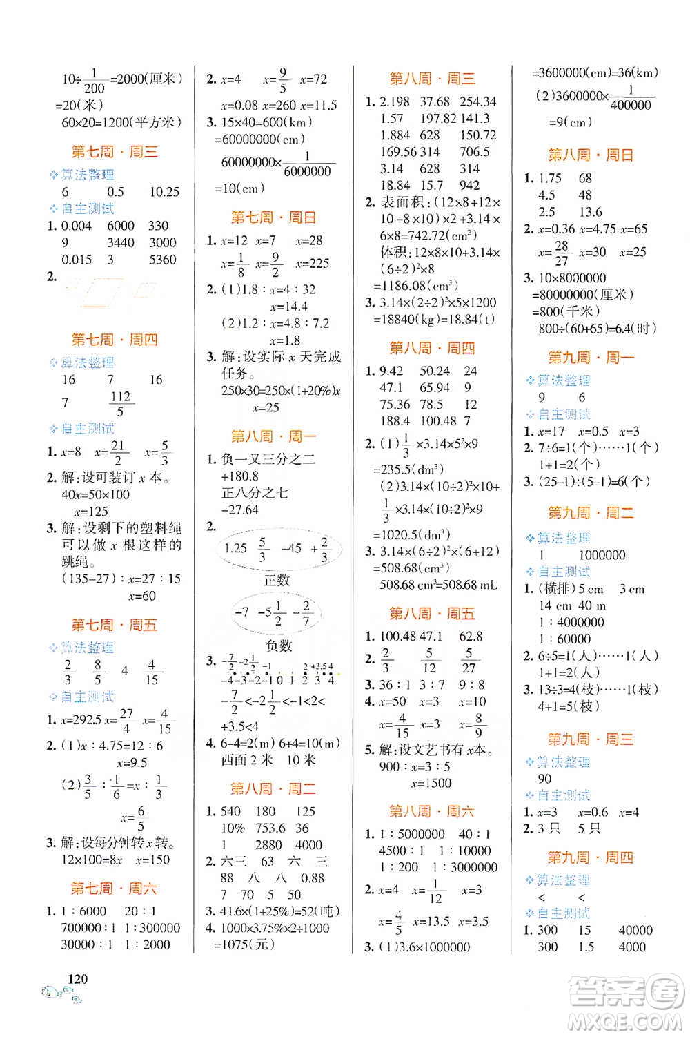 遼寧教育出版社2021小學(xué)學(xué)霸天天計(jì)算六年級(jí)下冊(cè)數(shù)學(xué)人教版參考答案