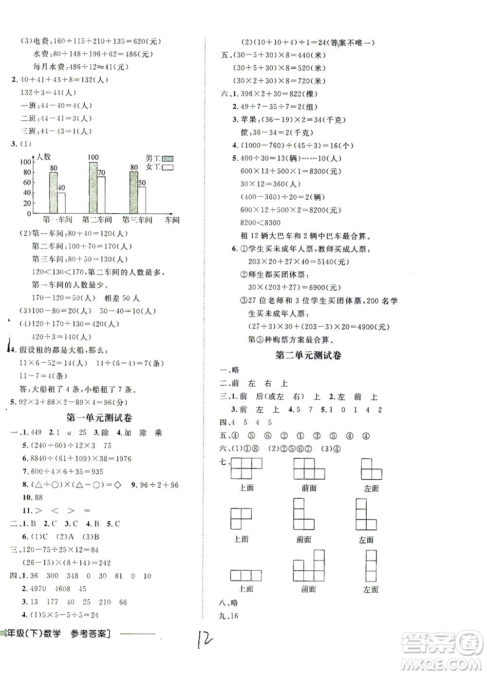 上海大學(xué)出版社2021非常1+1一課一練四年級數(shù)學(xué)下冊人教版答案